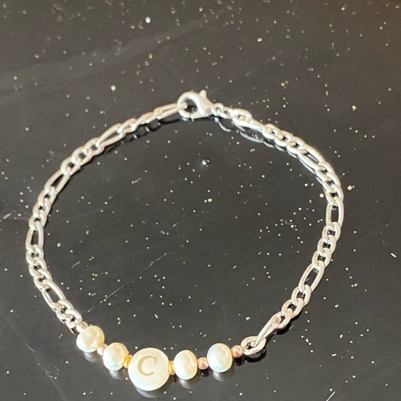 New Sterling silver initial tennis bracelet sterling Silver and White Pearl - Picture 2 of 6